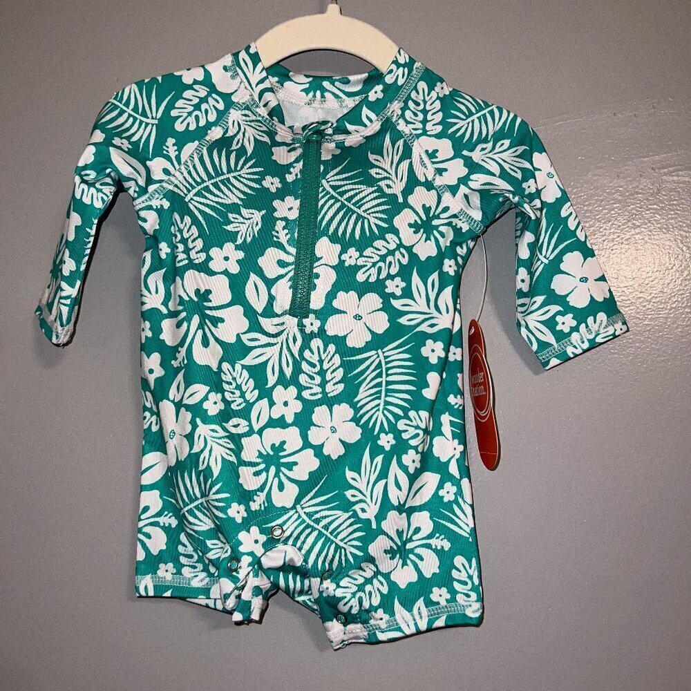 NWT Wonder Nation Baby Zip Rashie Hibiscus Size 0-3M